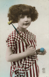 [Postcard depicting a girl with croquet equipment]
