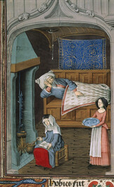 Bible Historiale of Edward IV - caption: 'The blinding of Tobit'