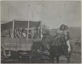 Native Americans on horseback and wagons in New Mexico, 1924.