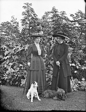 Two ladies with elegant hats and two dog - Yeehaw!