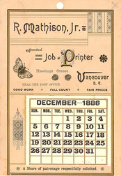 [Wall calendar advertising R. Mathison Jr., practical job printer]