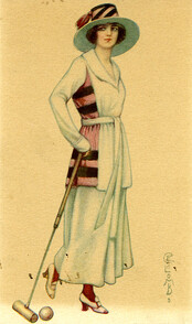 [Italian postcard depicting a woman playing croquet]