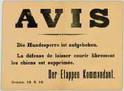 Avis. Die Hundesperre ist aufgehoben. La deÌfense de laisser courir librement les chiens est supprimeÌe