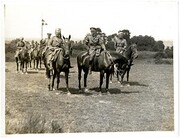 Gen. Remington, Sir Partab Singh, & the Rajah of Rutlam riding in France [Linghem]. Photographer: H. D. Girdwood.