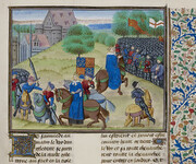 Jehan Froissart, Chroniques - caption: 'The Peasants' Revolt in England in 1381. The scene of conflict and the death of Wat Tyler, leader of the peasants by the sword.'