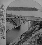 Desjardins Canal with Carroll's Point in distance. Incorrect spelling on photograph.