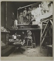 Sculptor Emil WikstrÃ¶m, friend of Akseli Gallen-Kallela, with statues in his Paris studio.