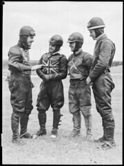 Lionel Van Praag and three other motorcycle speedway riders, 9 February 1946