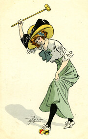 [Postcard depicting woman playing croquet]