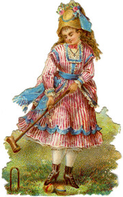 [Cutout depicting a girl playing croquet]
