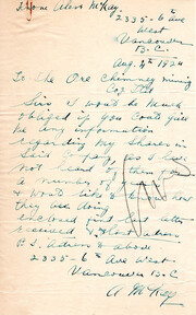 Letter to Ore Chimney Mine 1924