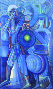 Kyborgs V          Autor: M. Kalil Ano: 1972 TÃ©cnica: Ã³leo sobre tela DimensÃ£o: 180cm x 110cm