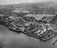 Aerial view of the shipyard of John Readhead & Sons and beyond