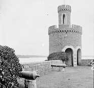 Brick turretted tower