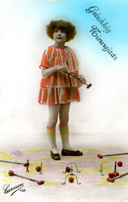 [Postcard depicting a girl with croquet equipment]