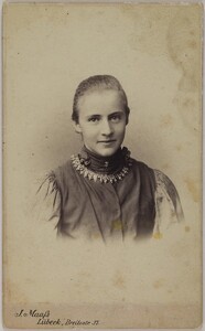 Portrait of Natalie Brehmer in LÃ¼beck, 1895, sent to the GallÃ©ns by friend Adolf Paul, her husband-to-be.