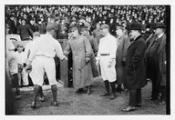 [Wild Bill Donovan shakes hands with unidentified Yankee: Wild Bill Donovan at right, Polo Grounds, New York (baseball)] (LOC)