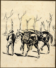 Soldier leading horses