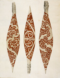 A Collection of Drawings made in the Countries visited by Captain Cook in his First Voyage - caption: 'Three paddles from New Zealand'