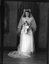 Janet Smyser (Fenholt) in wedding dress n.d.