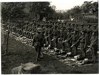 [1/4th] Gurkhas at kit inspection showing kukris [Le Sart, France]. Photographer: H. D. Girdwood.