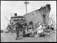 John F. Hoile's engineering workshop in the Japanese workship 'Myoko Maru' , near Lae, New Guinea, 1951