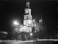 The Sydney Town Hall illuminated for the Radio & Electrical Exhibition, ca. 1930 / photographer Sam Hood