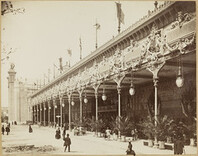 Visitors strolling the exhibitions. Paris World Exhibition 1889