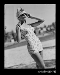 Woman modelling swimwear, 7 October 1952