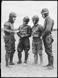 Lionel Van Praag and three other motorcycle speedway riders, 9 February 1946