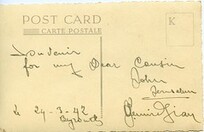 Photo postcard, portrait, Armenian man, Beirout, 1942, verso