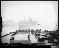 Passenger vessel, possibly SS MOOLTAN III, leaving the P&O wharf in Sydney Cove, 1920-1935