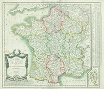 Carte de la RÃ©publique franÃ§aise divisÃ©e par rÃ©gions, dÃ©partements et districts