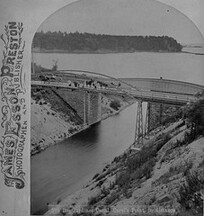 Desjardins Canal with Carroll's Point in distance. Incorrect spelling on photograph.