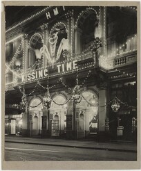 Her Majesty's Theatre, Sydney, decorated and illuminated for the visit of the Prince of Wales and showing "Kissing time", 1920 / photographer unknown
