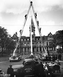 Aerial ladder demonstrations, City Hall, [1950s]