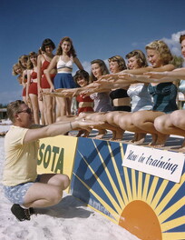 Ballet instructor Ray Ross with the Sarasota Sun-Debs at Lido Beach, Florida