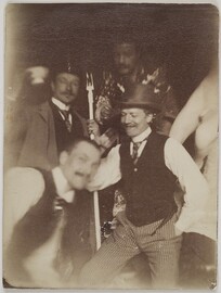 Axel GallÃ©n (on the left) and Emil WikstrÃ¶m (in striped trousers) with friends at AcadÃ©mie Julian in Paris, 1889.