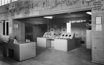 Indoor shot of Pori short wave station, 1954.