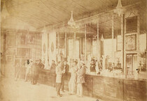 Bartenders and theatre manager George Coppin (in top hat), Crystal Bar, Cremorne Gardens,  Richmond, Victoria, ca. 1860