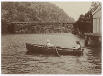 Launceston - Mrs Masters rowing near Kings Bridge (c1900)