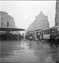 Melting snow at Stureplan in Stockholm 1948