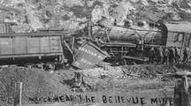 Train wreck near Bellevue Mine, Crowsnest Pass, Alberta