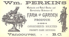 [Business card for Wm. Perkins, wholesale and retail dealer and commission salesman of farm and garden produce]