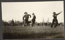 Soldiers from Western Canada as cowboys, demonstrating roping