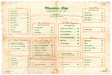 Mountain Aire Restaurant, Cloyne - Placemat