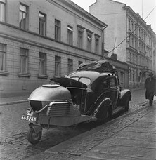 Broadcast van with a wood gas unit, 1940s.