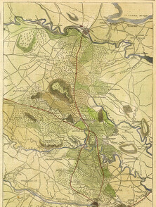 Topographical map of Eastern Virginia From Fredericksburg to Richmond taken from tracings (now in the possession of the government) of the original railroad surveys of this portion of the state, comprising the topography for six miles on each side of the