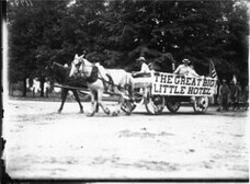 Decorated horse-drawn wagon at Oxford Fourth of July celebration 1912