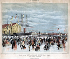 Souvenir of the coldest winter on record. Scene on the Delaware River at Philada. during the severe winter of 1856.